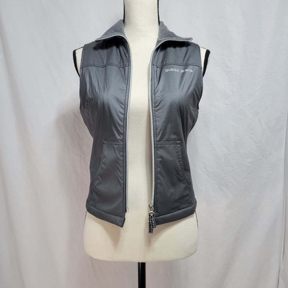 Guess Outerwear Gray Fleece-Lined Faux Leather Zip Vest — Size Small
